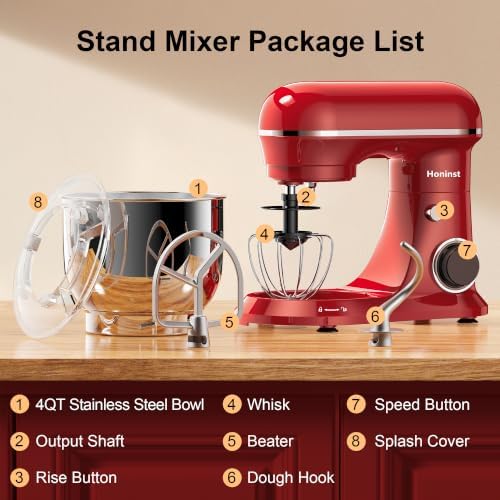 Honinst 4QT Electric Stand Mixer, 10-Speed Tilt-Head Compact Kitchen Mixer