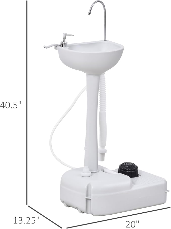 kleankin Portable Camping Sink, Portable Sink Hand Wash Station with 4.5 Gallon (17L) Tank, Rolling Wheels, Soap Dispenser, Towel Holder for RV, Outdoor Events, Gatherings, HDPE, White