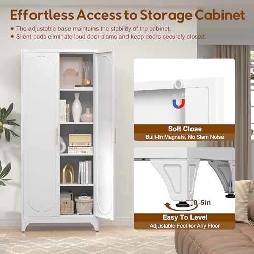 UNICOLY 75" Tall Pantry Storage Cabinet with Doors and Adjustable Shelves