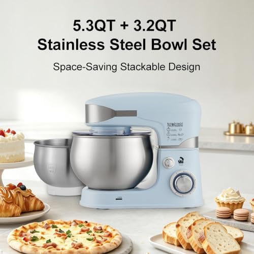 6-Speed 5.3QT+3.2QT Two-Bowl Stand Mixer, MISTY ICE BLUE