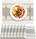 ADRIMER Placemats Set of 8, Boho Table Mats Cotton Blend, Durable Cloth Table Placemats Machine Washable, Rustic Place Mats for Dining Kitchen Table, 14 x 18 Inch, Grey