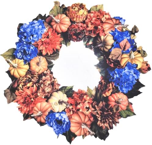 Maison Charlo - Set of 4 Waterproof Placemats Thanksgiving Pumpkin Wreath - Dining Table Decor, Home Decor - Washable Heat Resistant for Parties, Kitchen Table - Orange