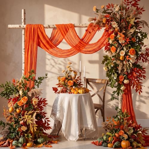 6 Pcs Fall Orange Party Decorations Cheesecloth Table Runner 118"