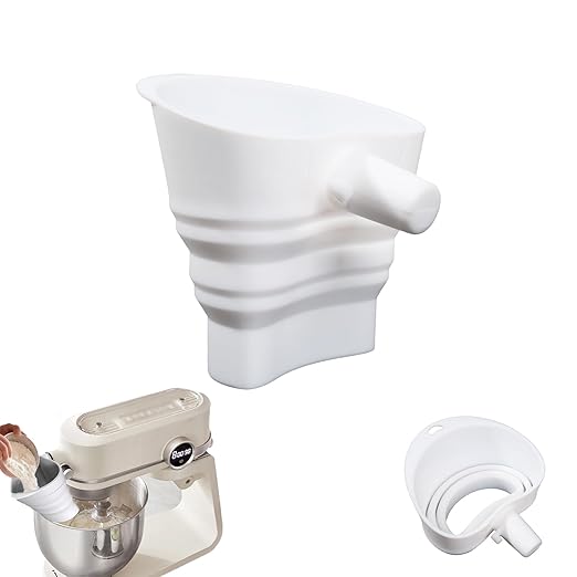 Flour Funnel for Kitchen Mixer，Silicone Funnel with Easy-Pour Attachment Fits 4.5 & 5Quart Tilt-Head Mixers, Easy Clean Durable Mess-Free Baking Accessory ((White,KSM150)