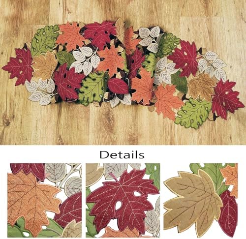 Fall Table Runner 54inches Long, Thanksgiving Harvest Cutwork Embroidered Table Runner 13in x 54in, Autumn Maple Leaves Table Decoration for Home Dining Kitchen Table