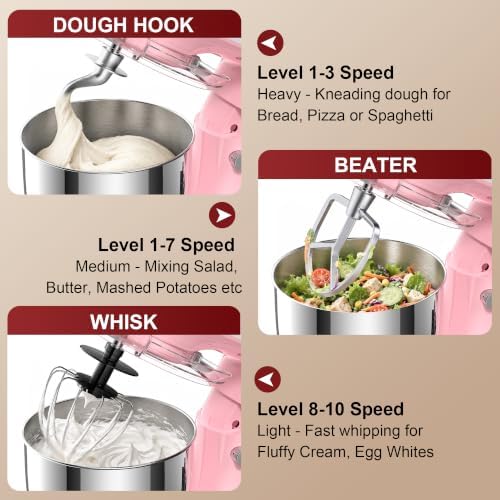 Honinst 4QT Electric Stand Mixer, 10-Speed Tilt-Head Compact Kitchen Mixer