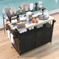 Merax 53.3" Outdoor Kitchen Island with Raised Shelf, Solid Wood Storage Cabinet with Stainless Steel Top, Rolling Grill Cart, Adjustable Shelf, Black