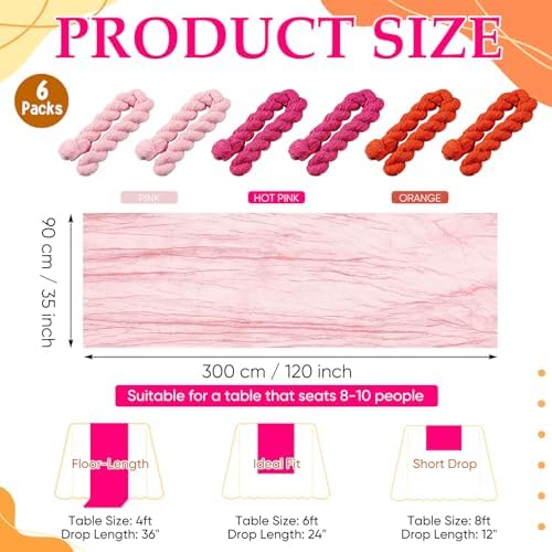 6 Pcs Hot Pink and Orange Cheesecloth Table Runners 118"