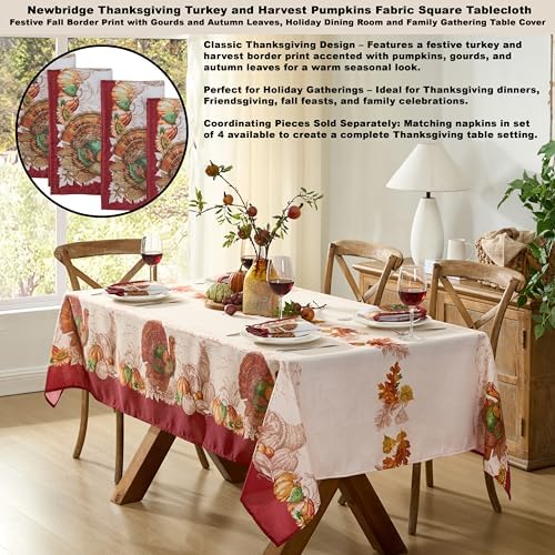 Newbridge Thanksgiving Country Turkey Tablecloth 52 x 52 Inch Square