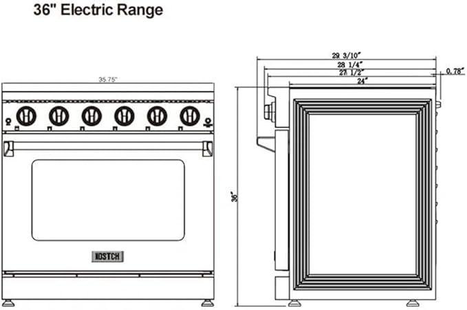 KOSTCH 36 inch Professional Electric Range with 5 Heating Elements Cooktop, 6.0 Cu. Ft. Convection Oven Capacity,Electric Stove Smooth Glass Top, in Stainless Steel KOS-36RE06H (Red)
