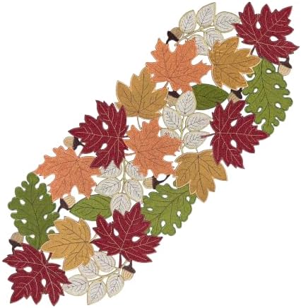 KEVA Fall Table Runner 36inches Long, Thanksgiving Harvest Cutwork Embroidered Table Runner 13in x 36in, Autumn Maple Leaves Table Decoration for Home Dining Kitchen Table