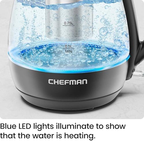 Chefman Electric Kettle with Tea Infuser, Compact 1L (4 Cups), 1500W, Removable Lid for Easy Cleaning, Boil-Dry Protection, Stainless Steel Filter, BPA Free, Auto Shut Off, Small Electric Tea Kettle - Image 3