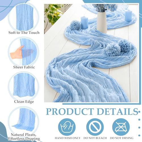 6 Pcs 118" Blue and Brown Cheesecloth Table Runner