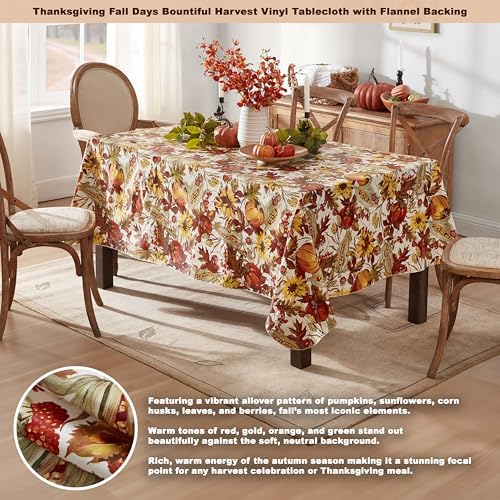 Newbridge Thanksgiving Fall Days Pumpkin 60x120” Rectangle Vinyl Tablecloth