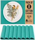 100% Cotton Ribbed Placemats - Set of 8-13 x 19 Inches - Turquoise Blue - Everyday Cloth Table Mats - Thick Construction, Washable Reusable Cloth Place Mats - by AVKA Studio