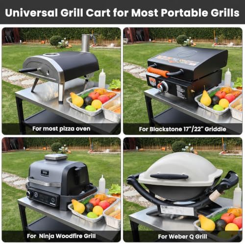 Hisencn 3-Tier Pizza Oven Table, Stainless Steel Outdoor Grill Prep Cart