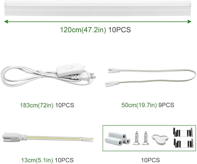LightingWill T5 LED Shop Light, 4FT, Natural White 4000K, 20W, Linkable Integrated Fixture for Utility LED Ceiling and Under Cabinet Lighting, Corded Electric with Built-in ON/Off Switch, 10 Pack