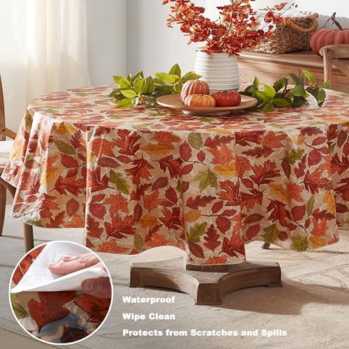 Newbridge Thanksgiving Falling Leaves 60x84 Inch Oval Vinyl Fall Tablecloth