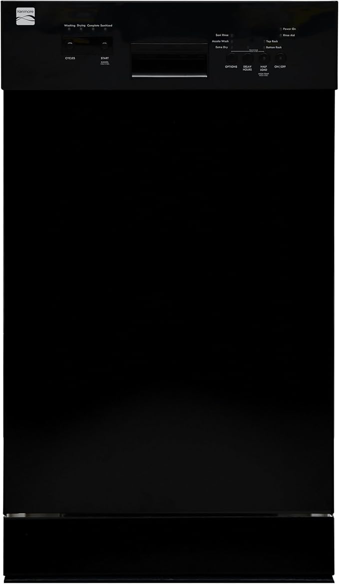 Kenmore 22-14709 18" Compact Built-In Dishwasher - UltraWash Plus, TurboDry, EasyFlex Third Rack & SmartWash - 10 Place Settings - 45 DBA - ENERGY STAR Certified - 18" - Black