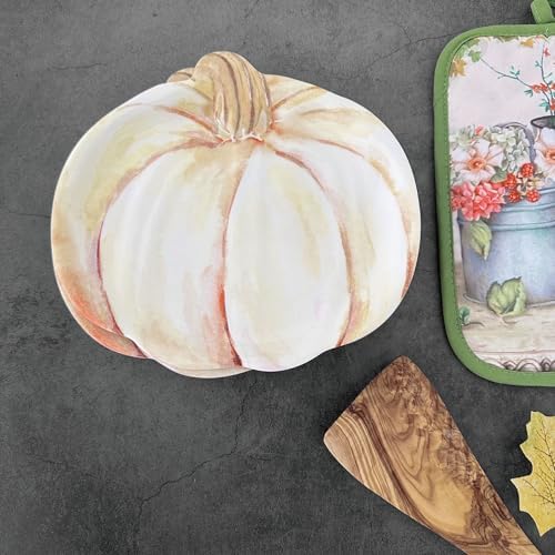 UP Ivory Pumpkin-Shaped Melamine Plates - Fall Harvest Theme, BPA-Free, Dishwasher Safe, for Appetizers, Dessert, Snacks, and Thanksgiving, Cream White, 7.875 x 7 Inch, Set of 4