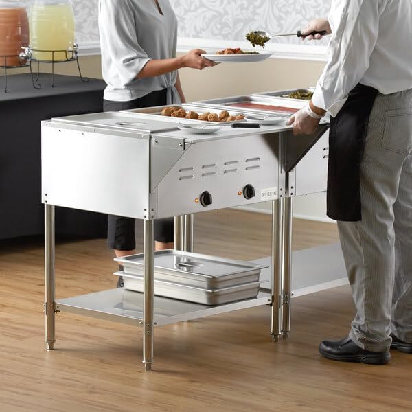 Two Pan Electric Steam Table, 120V 1000W, Stainless Steel, Open Well with Undershelf, 29x30x34 Inches, Commercial Food Warmer for Indoor Use