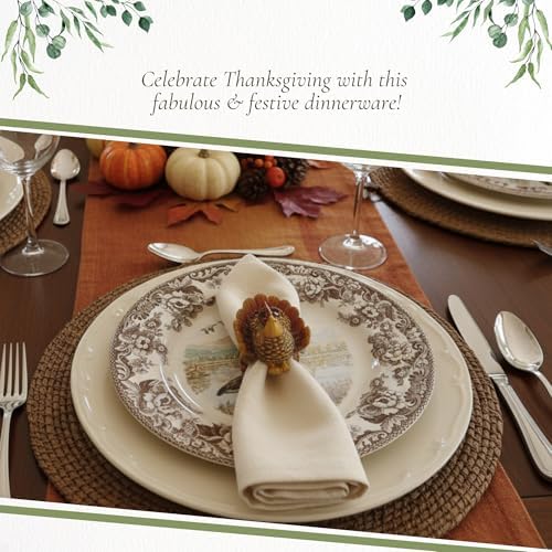 Spode Woodland Canadian Goose Dinner Plate - 10.5 Inch Fine Earthenware with British Flowers Border, Microwave, Oven, Freezer & Dishwasher Safe - Hunting-Inspired Thanksgiving Plate, Made in England