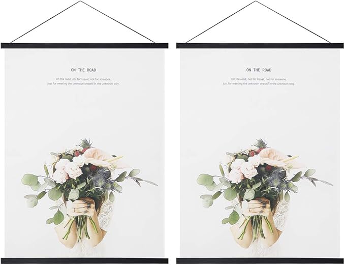 Miaowater 2 Pack Magnetic Poster Frame Hanger,24x36 24x32 24x18 Light Wood Wooden Magnet Frames Hangers for Photo Picture Art Canvas Print Artwork Wall Hanging Black 24''