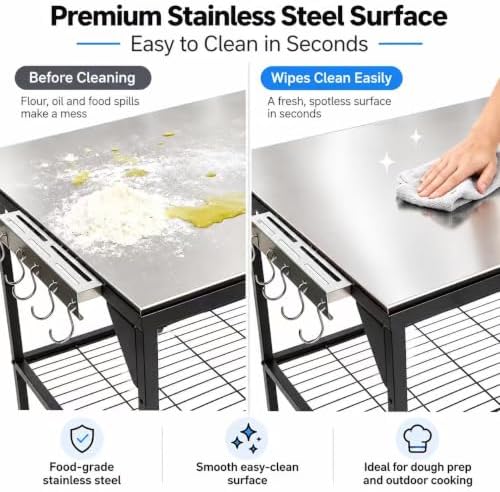 Three-Shelf Movable Stainless Steel & Steel Outdoor Dining Cart Table Pizza Oven Protable Grill and Heavy Duty Grill Cart Outdoor Table