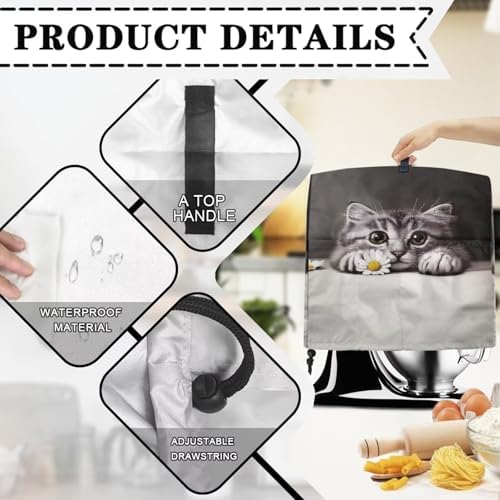 Generic Cute 3D Cat Universal Stand Mixer Dust Covers, Waterproof Polyester, Drawstring Closure, Compatible with Kitchen Aid, 4.5-5 Qt Mixer