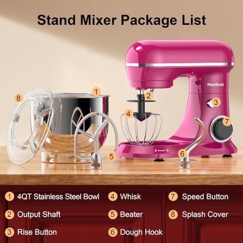 Honinst 4QT Electric Stand Mixer, 10-Speed Tilt-Head Compact Kitchen Mixer
