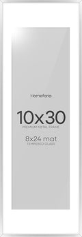 Homeforia 10 x 30 Picture Frame Silver, High End Metal 10x30 Poster Frames with Mat 8x24 Photo, 10 x 30 Silver Frames Matted to 8 x 24 Print, 30by10 Panoramic Frame, Tempered Glass, Wall Kit, Set of 1