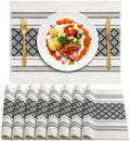 ADRIMER Placemats Set of 8, Boho Table Mats Cotton Blend, Durable Cloth Table Placemats Machine Washable, Rustic Place Mats for Dining Kitchen Table, 14 x 18 Inch, Black