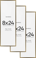 Homeforia 8x24 Bronze Panoramic Frame, High End Metal 8 x 24 Picture Frames without Mat, 24x8 Hanging Bronze Poster Frames for Wall, 8by24 inch Display Photo Frames, Tempered Glass, Wall Kit, Set of 3