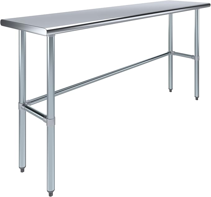 AmGood Stainless Steel Work Table Open Base | NSF Kitchen Island Food Prep | Laundry Garage Utility Bench (72" Long X 18" Deep)