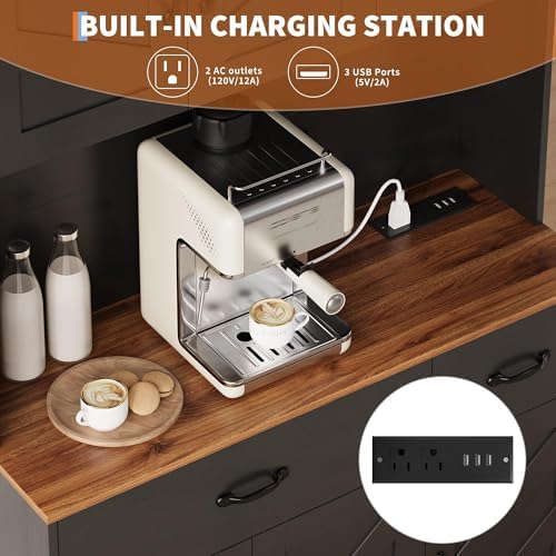 IDEALHOUSE 71" Kitchen Pantry Cabinet with Charging Station, Black