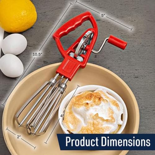 Kings County Tools Rotary Egg Beater Manual Hand Crank Mixer, Red