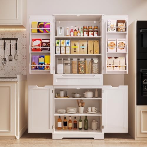 Gizoon Tall Kitchen Pantry Cabinet with Doors and Adjustable Shelves, White