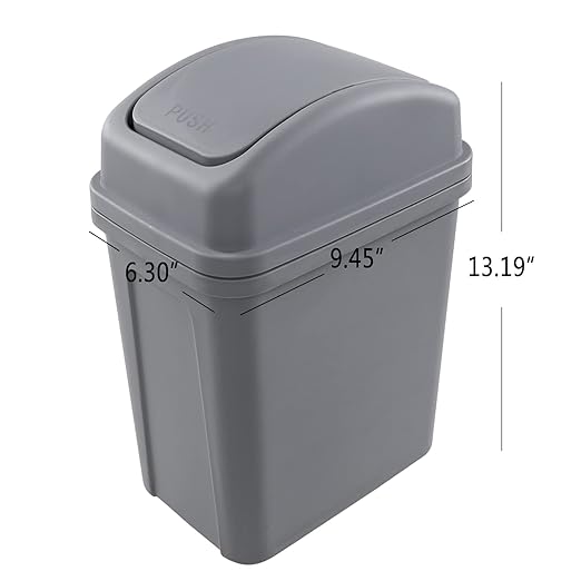 2 Gallon Small Plastic Trash Can with Swing Lid, Swing Top Garbage Can, Gray, F