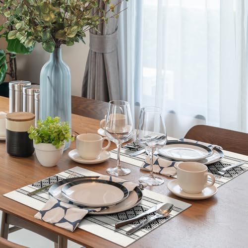 ADRIMER Placemats Set of 4, Boho Table Mats Cotton Blend, Durable Cloth Table Placemats Machine Washable, Rustic Place Mats for Dining Kitchen Table, 14 x 18 Inch, Black