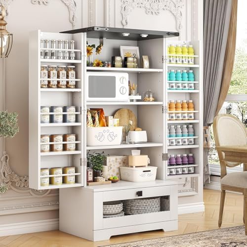 kepptory Farmhouse Kitchen Pantry Storage Cabinet with Door Shelves