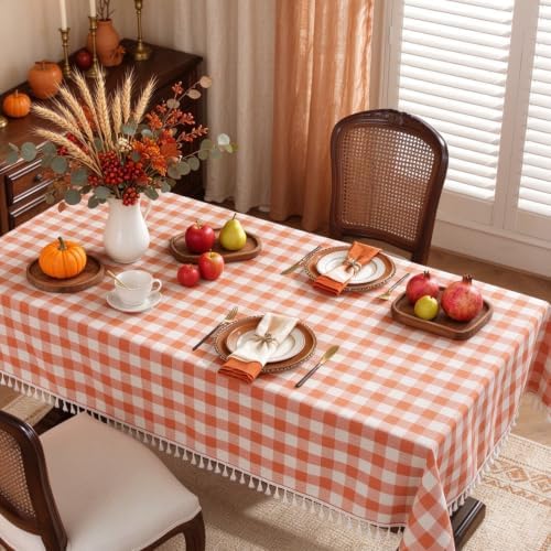 Alsoo Fall Gingham Tablecloth Rectangle Cotton Linen Style, 55 x 55