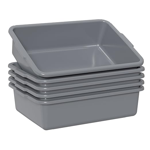 Sadstory 8 L Food Service Bus Tub Box, Small Plastic Commercial Bus Tubs, 5 Packs, Gray