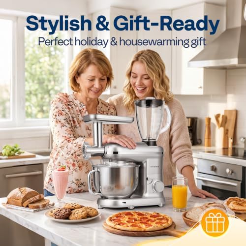 VIVOHOME 3-in-1 Stand Mixer, 6-Quart Tilt-Head Mixer, 10 Speeds, Silver