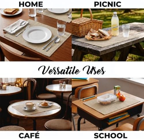 100% Cotton Ribbed Placemats - Set of 4-13 x 19 Inches - Beige - Everyday Cloth Table Mats - Thick Construction, Washable & Reusable Cloth Place Mats - by AVKA Studio