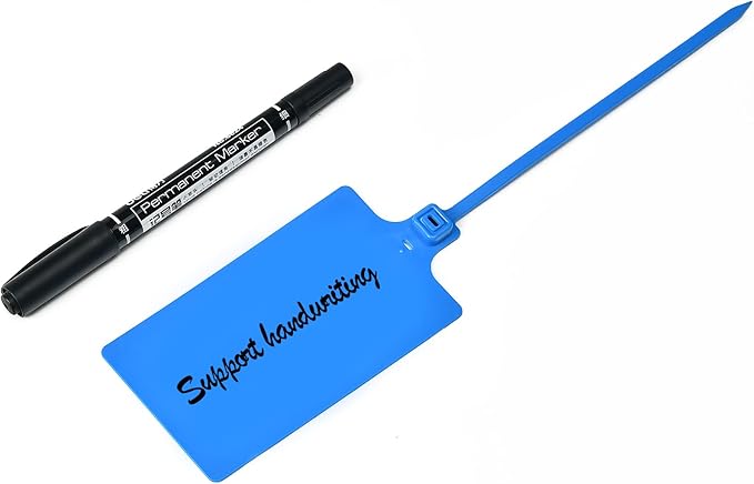 50 Blue Plastic Writable Shipping Tags - Large, Waterproof, Hanging Label Ties with One Permanent Marker Pen