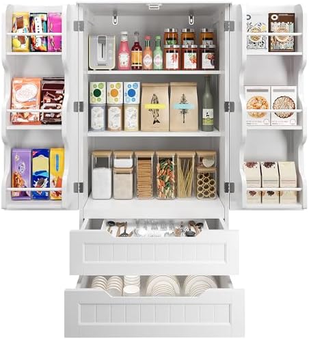 Gizoon 47" Pantry Cabinet with 2 Drawers and 6 Door Shelves, White