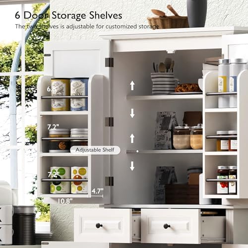 Merax 71" Tall Farmhouse Pantry Cabinet with Pull-Out Shelves, White