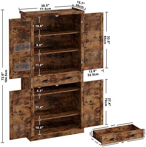 IRONCK Kitchen Pantry Storage Cabinet, 72.6" H Cupboard, Vintage Brown