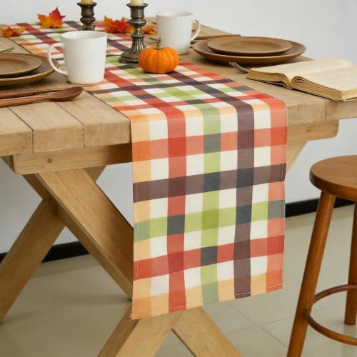 6 Pcs Fall Plaid Table Runner 72 X 13 Inch Thanksgiving Gingham Table Decor