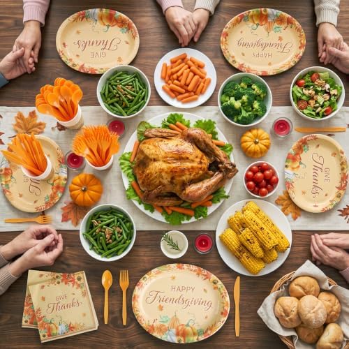 Pajean 350 Pcs Friendsgiving Oval Paper Plates Set 12 Inch Fall Serves 50